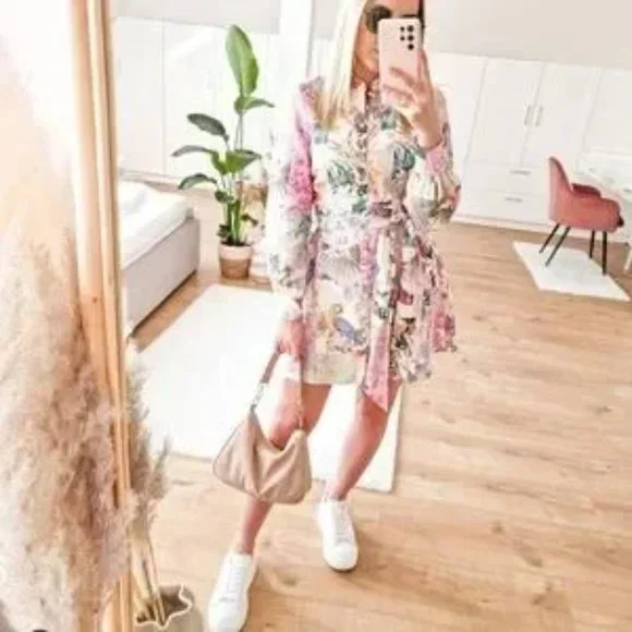 NWT ZARA Linen Floral Print Dress Blogger Favorite - Picture 4 of 16